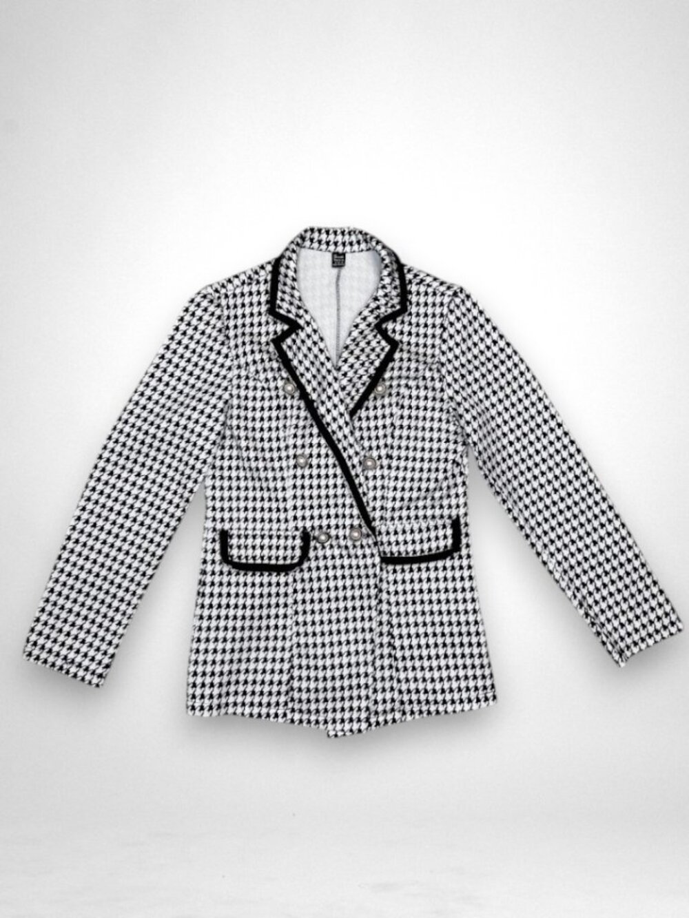 Houndstooth Double Breasted Blazer Jacket Pearl Button Career Office S - Picture 1 of 5